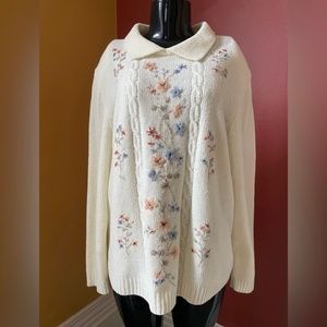 Vintage Grandma Core Alfred Dunner Embroidered Soft Collared Sweater
